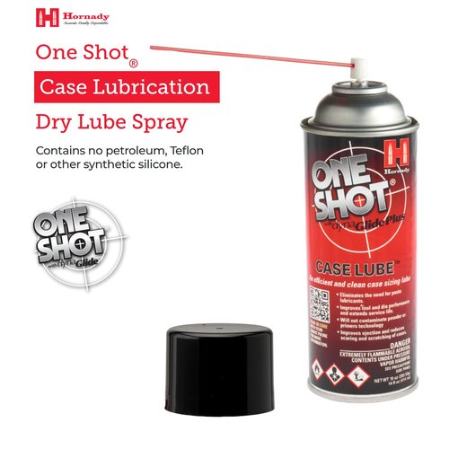 Hornady One Shot Case Lube with DynaGlide Plus, 5 oz - A Clean, Non-Sticky, & Easy to Use Aerosol Spray Lubricant Dry Film with No Petroleum Wax to Contaminate Powder or Primers -Quick Dry Lube Spray