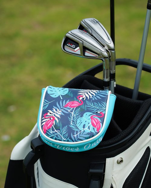 Big Teeth DF3 Putter Headcover for LAB Golf DF3 Zero Torque Mallet Putter – Leather Magnetic Closure Center Shaft Mallet Putter Cover – Tropical Flamingo & Palm Embroidery, Water & Stain Resistant