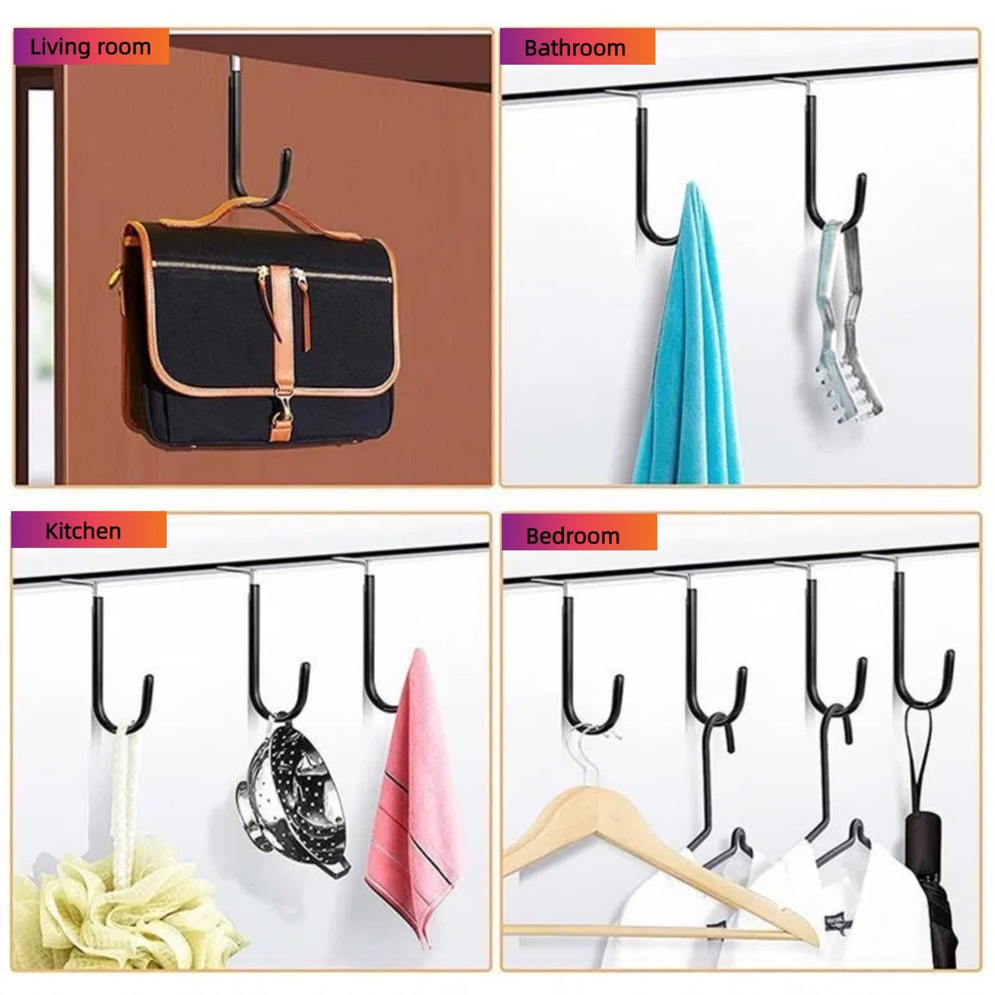 HANGZIGD Over The Door Hooks, Door Hangers Hooks,Extra Long 5" Rustproof Organizer Hook with Soft Rubber Padding, No-Scratch Design for Towels, Robes, Coats, Bags (6 Pack White)