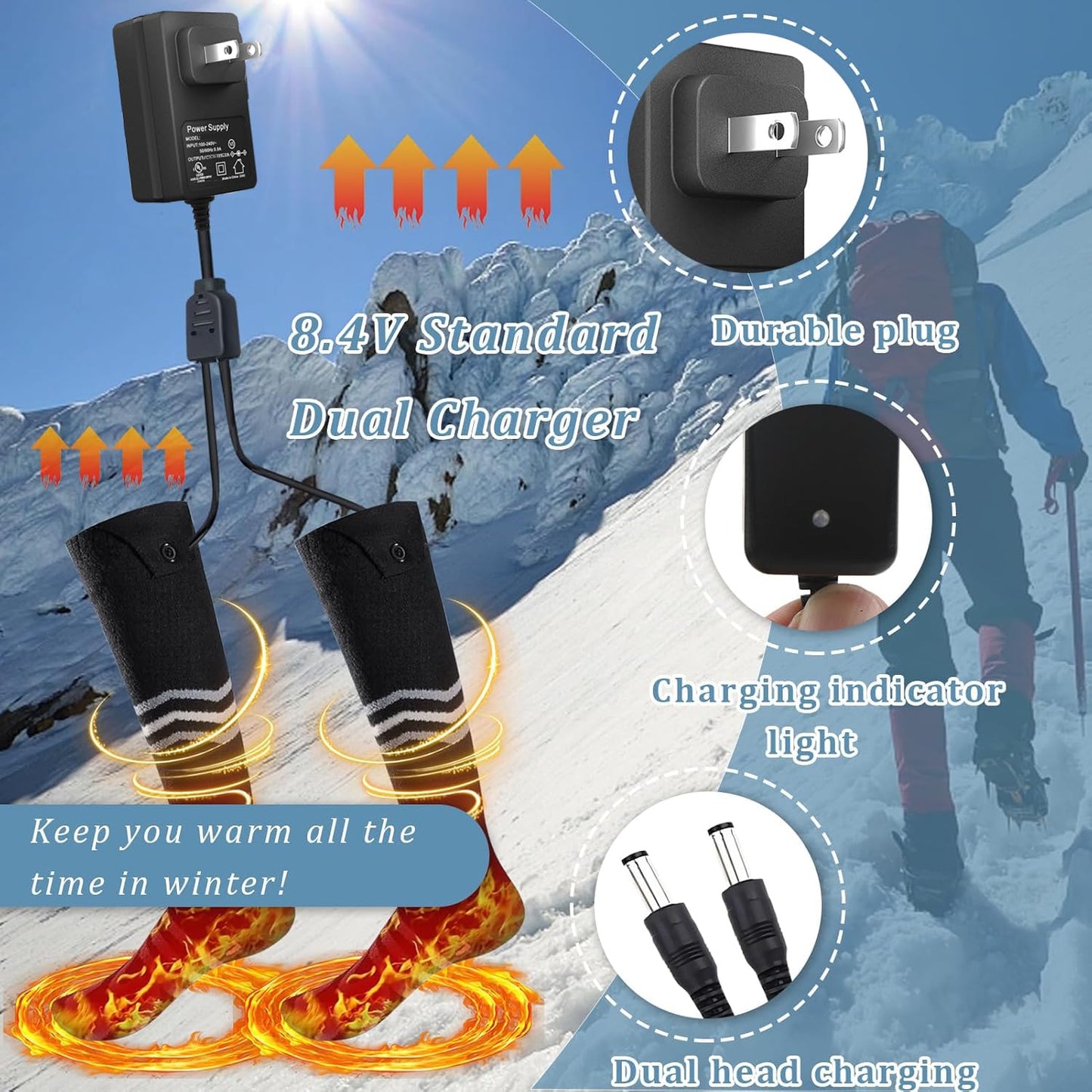 lojiraz 7.4V Rechargeable Battery Charger for Heated Glove 7.4V Li-Polymer Battery, Compatible with Savior Snow Deer Sun Will Ororo Heated Gloves, Heated Socks,Heated Vest Battery Charger