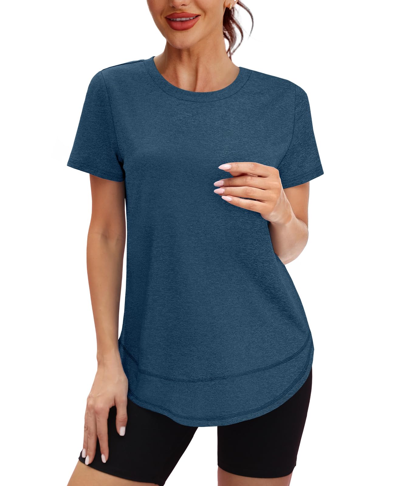 Oversized Tshirts for Women Dry Fit Plus Size Spring Clothes Summer Athletic Tops Workout Shirts Crewneck Blue 3XL