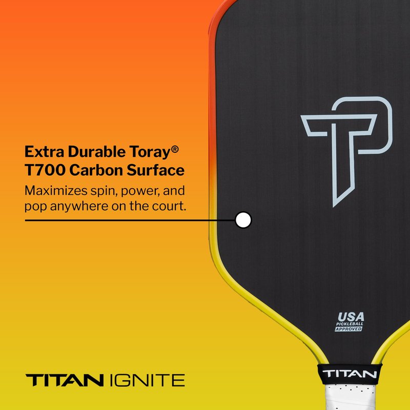 Titan Ignite Pickleball Paddle 16L Sunset – Elongated Shape, Raw T700 Carbon Fiber, 16mm PP Core – USA Pickleball Approved
