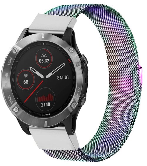 LiWerlly Fenix 7X/Fenix 6X Pro/Fenix 6X Sapphire Solar Watch Bands, 26mm Quick Easy Fit Mesh Metal Stainless Steel Replacement Strap Women Men for Garmin Fenix 5X/5X Plus/3/3 HR/Descent MK2i, Colorful