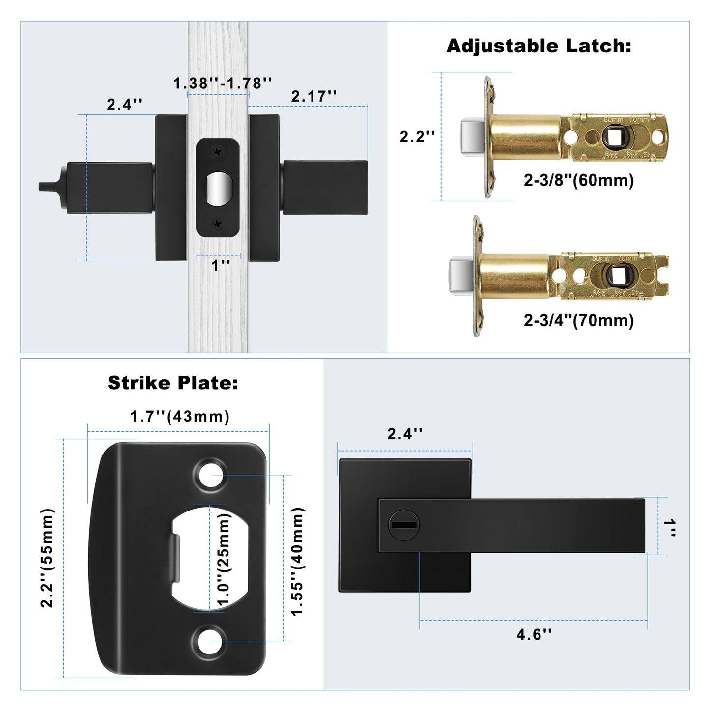 Onateel 6 Pack Modern Black Door Handles Privacy Door Levers Black Door Knobs Interior Reversible Door Locks Keyless Square Interior Door Handles