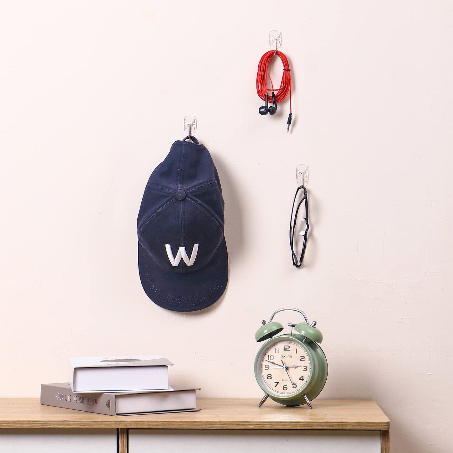 MOVELYST 30 Small Hooks+40 Removable Strips, Clear Wire Utility Hooks with Adhesive Strips Damage-Free, No Tools Wall Hooks for Hanging Heavy Duty, Value Pack