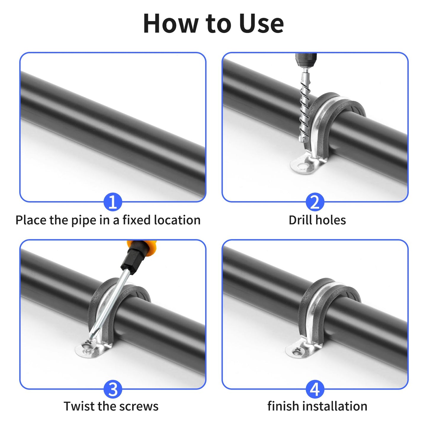 JDHGSHL 2 Inch Reinforced Rigid Pipe Strap, 2 Holes U Bracket Cable Clamp Hanger, Rubber Cushioned Insulated Clamp, Conduits Strap Clamps for Pipe Fixing on Various Surfaces, 10 PCS(50 mm)