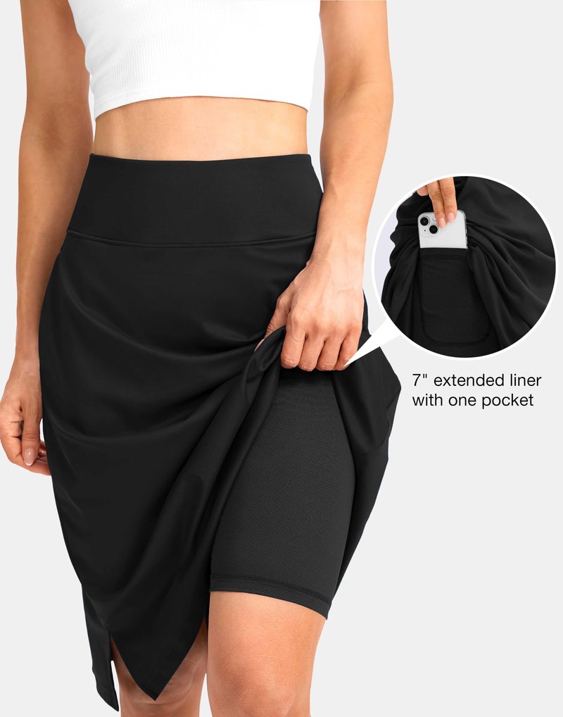 Viodia 25" Knee Length Long Skorts for Women with Pockets Dressy Casual Midi Skort Summer Travel Modest Skirts Black XL
