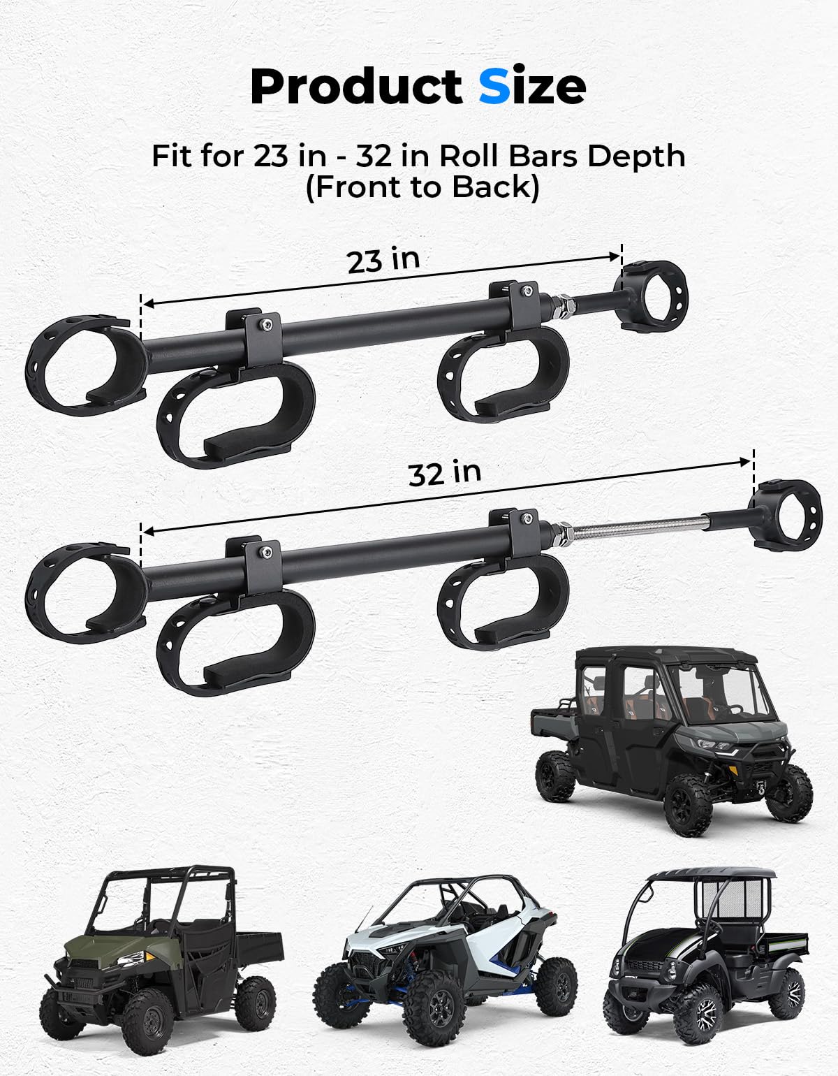 KEMIMOTO UTV Overhead Tool Holder Rack, Hunting Tool Holder Rack Roof Mounted Tool and Bow Rack for 23 in - 32 in Roll Bars Depth (Front to Back) Compatible with Polaris Ranger, Mule, Uforce