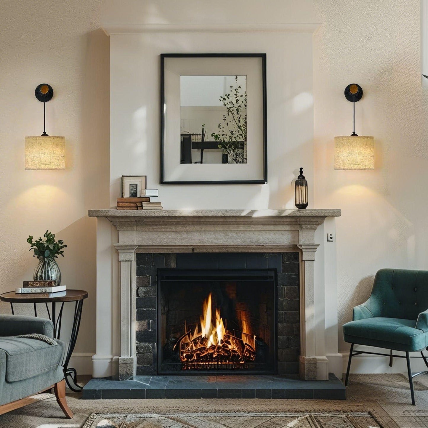 Yiridrme Battery Operated Wall Sconces Set of 2, Wireless Rechargeable Wall Light with Lampshade & Remote, Dimmable Wall Lamp for Bedroom, Living Room, Hallway