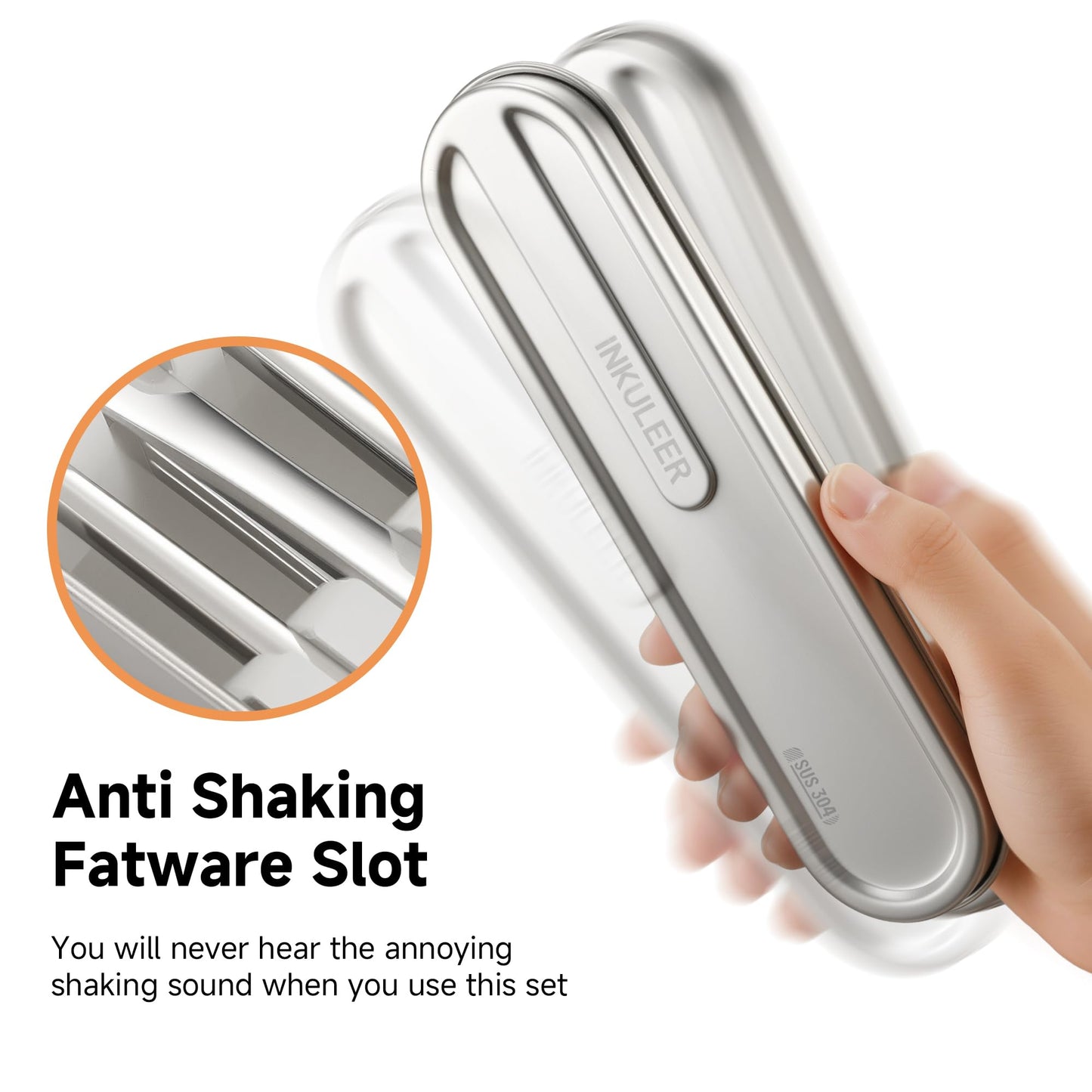 iNKULEER Travel cutlery set, 18/8 stainless steel cutlery, Reusable utensils set with case, Portable Silverware Lunch Box for Camping and Office-Stainless steel