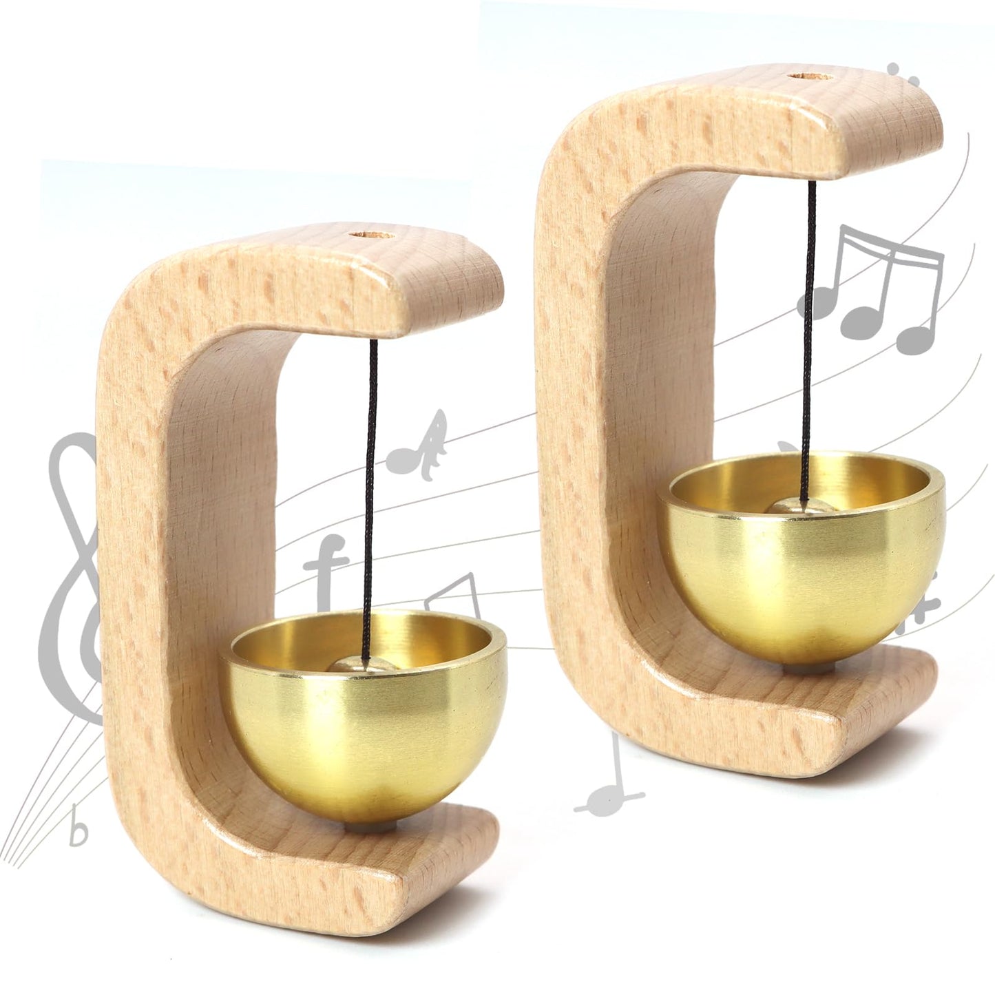 Magnetic Shopkeepers Bell, Decorative Wooden Chime with Brass Bell,with Self-Adhesive for Front Porch, Wall, Garden, Shop, Housewarming Gift, C Shape (2, Light)
