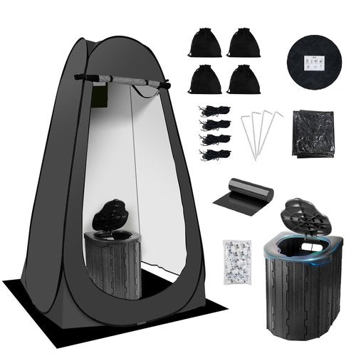 Camping Toilet Kit with Pop Up Privacy Tent, X Large Portable Folding Toilet Potty for Adults, Outdoor Camp Shower Tents,Changing Room with Carry Bag (Black)
