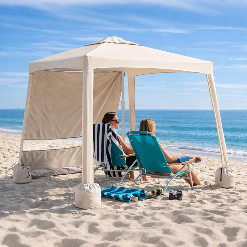AMMSUN Beach Cabana, 6.2'×6.2' Sun Canopy, Easy Set up and Take Down, Beach Cabanas in the Nature of Tents with Sand Pockets, Instant Sun Shade with Side Wall, Vintage Beige