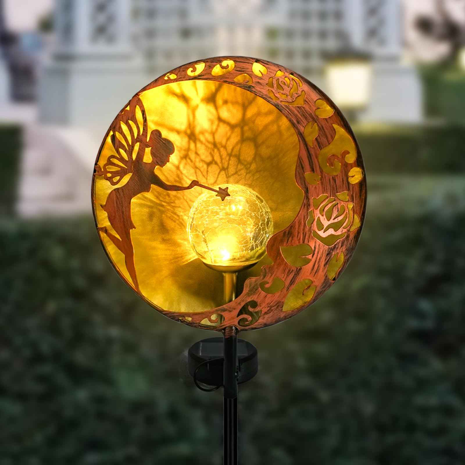 Fairy Solar Garden Light, Decorative Outdoor Statue, Moon Star Stake, Metal Sculpture for Yard, Lawn, Patio, Pathway, Housewarming, Birthday Gift for Mom, Grandma, Women (Fairy, 1)