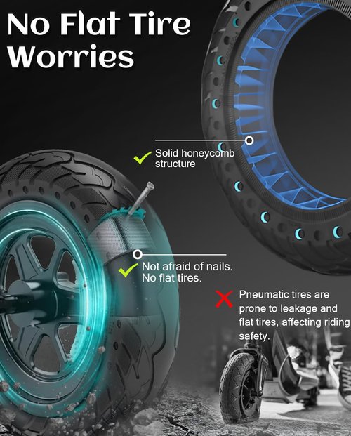 GLDYTIMES 10 x 2.5 Inches Electric Scooter Tire 60/70-6.5 Solid Tire Fit for Ninebot Max G30P G30LP~Gotrax G5 G6~Hiboy Max 3~Hover 1 Alpha~Zero10X~OKAI Neon Pro, 10" Anti-explosion Replacement Wheel