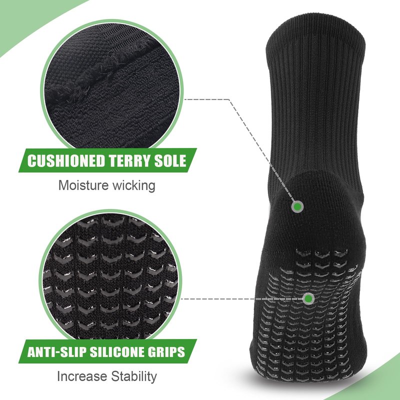 COTMAKETON 2/4 Pairs Mens Soccer Socks with Grips Cushioned Anti Slip Football Basketball Sports Socks (US, Alpha, One Size, Regular, Regular, 4pack-Black)