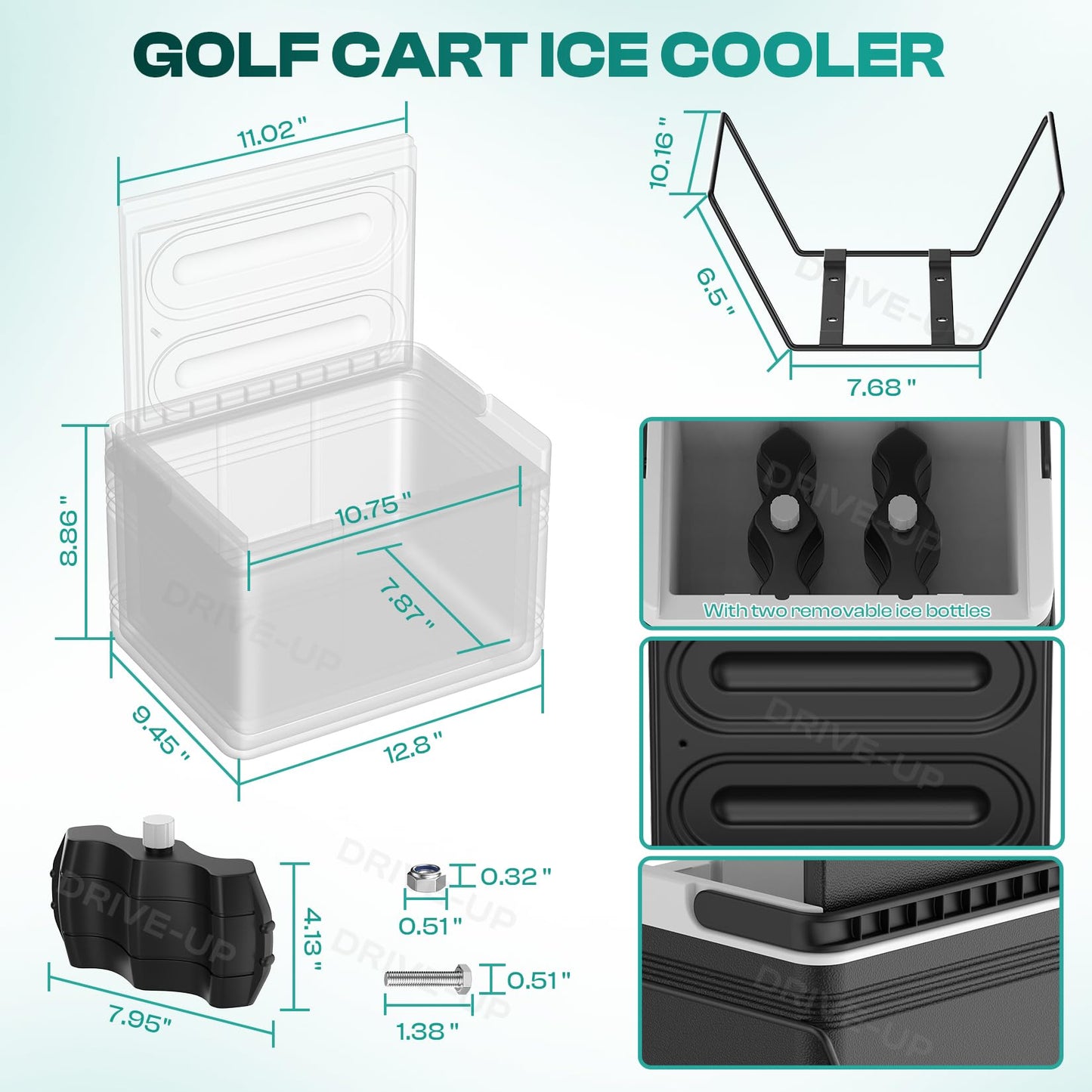DRIVE UP Golf Cart Cooler, Golf Cart Cooler with Mounting Bracket Fits Club Car DS EZGO TXT and Yamaha Star Golf Carts