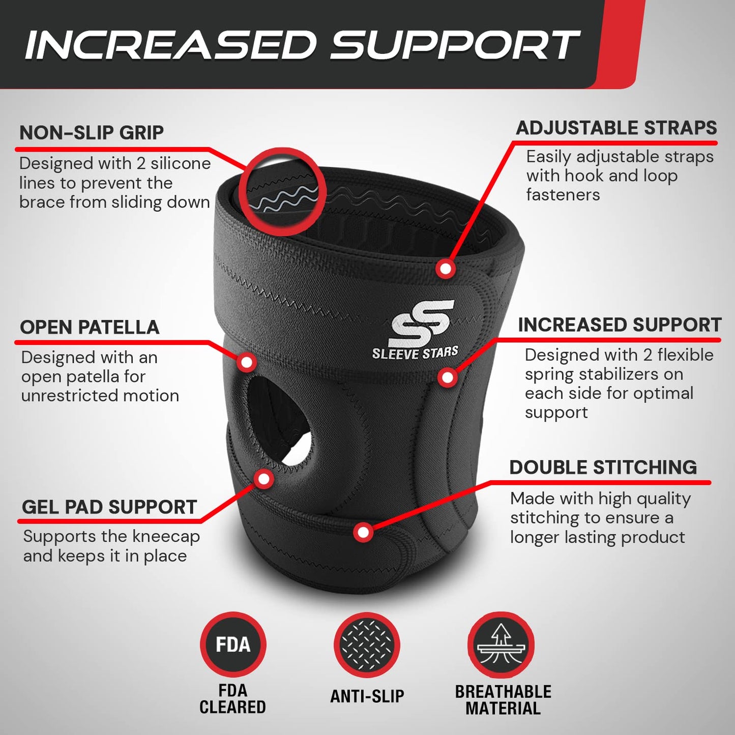 Sleeve Stars Knee Brace & Knee Support for Men & Women, Knee Compression Sleeve for Knee Pain, Protection Wrap for Working Out (XL-3XL)