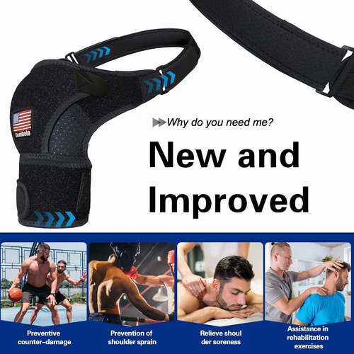 Licmbelo Adjustable Shoulder Brace for Rotator Cuff Tear & Post-Surgery Recovery - Breathable Compression Sleeve for Sports Injury, Arthritis, Men & Women (BLACK, Large)