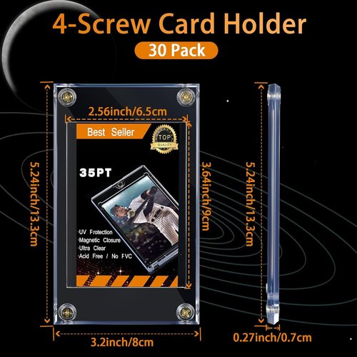 Jetec 20-Piece Baseball Trading Card Protector Set - 35 Pt Acrylic Clear Display Holders
