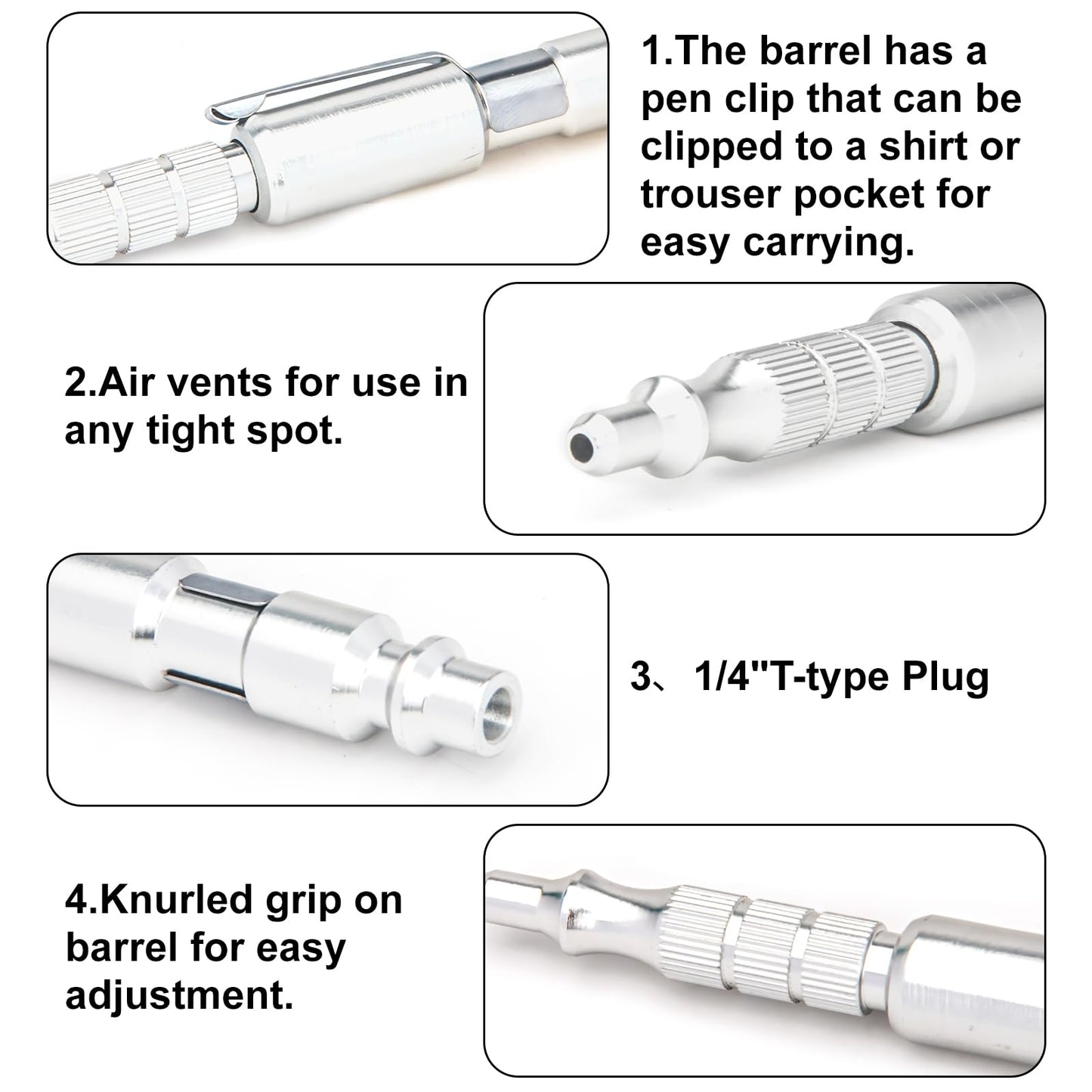 Kodilin 5Pcs 1/4"I/M Type Plug Air Blow Gun,Adjustable Pocket Blow Gun