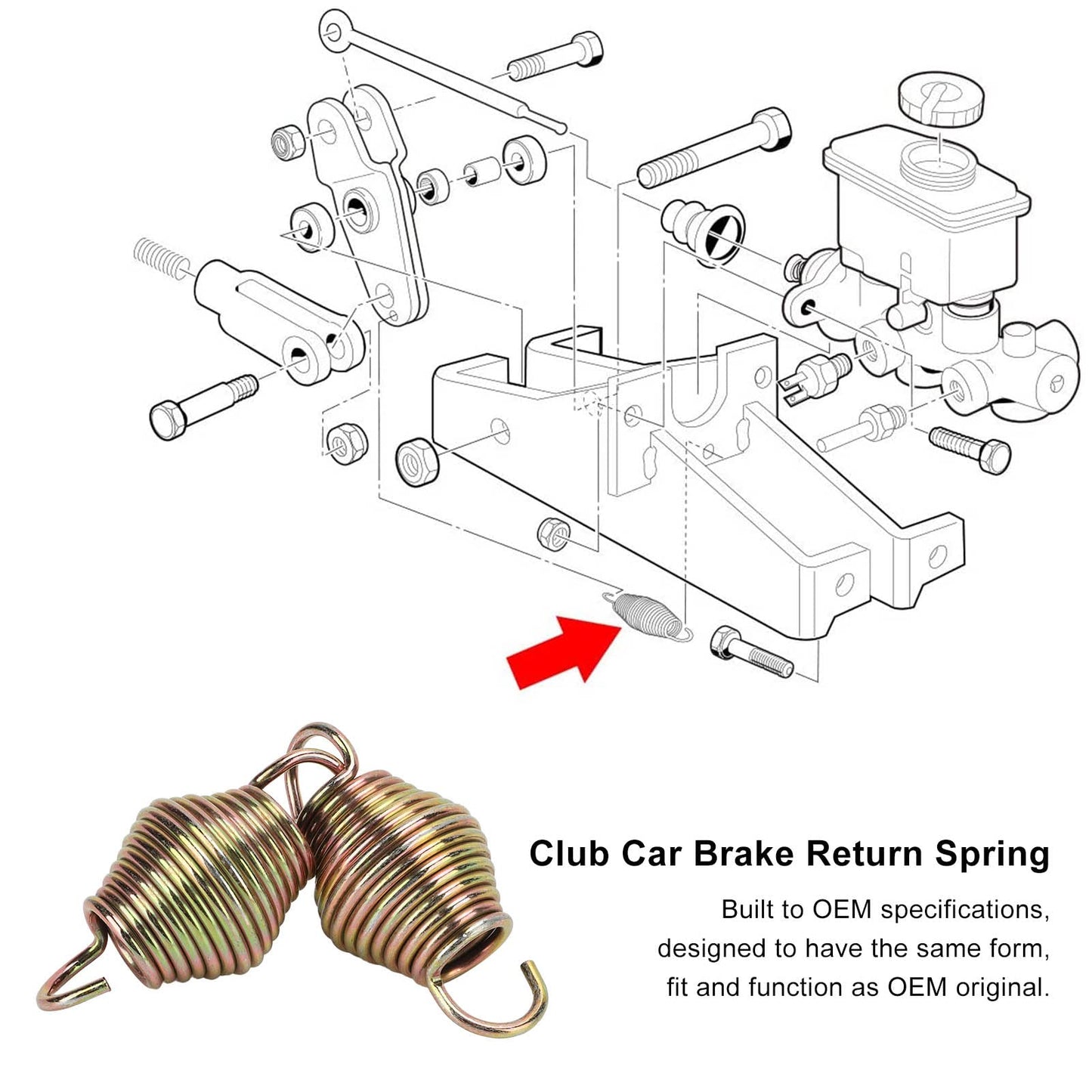 Yuecoom 2pcs Brake Return Spring, Club Car Brake Return Spring, Car Brake Pedal Return Springs, 1013531 Club Car Parking Pedal Return Spring Replacement for DS Gas Electric 1999‑Up