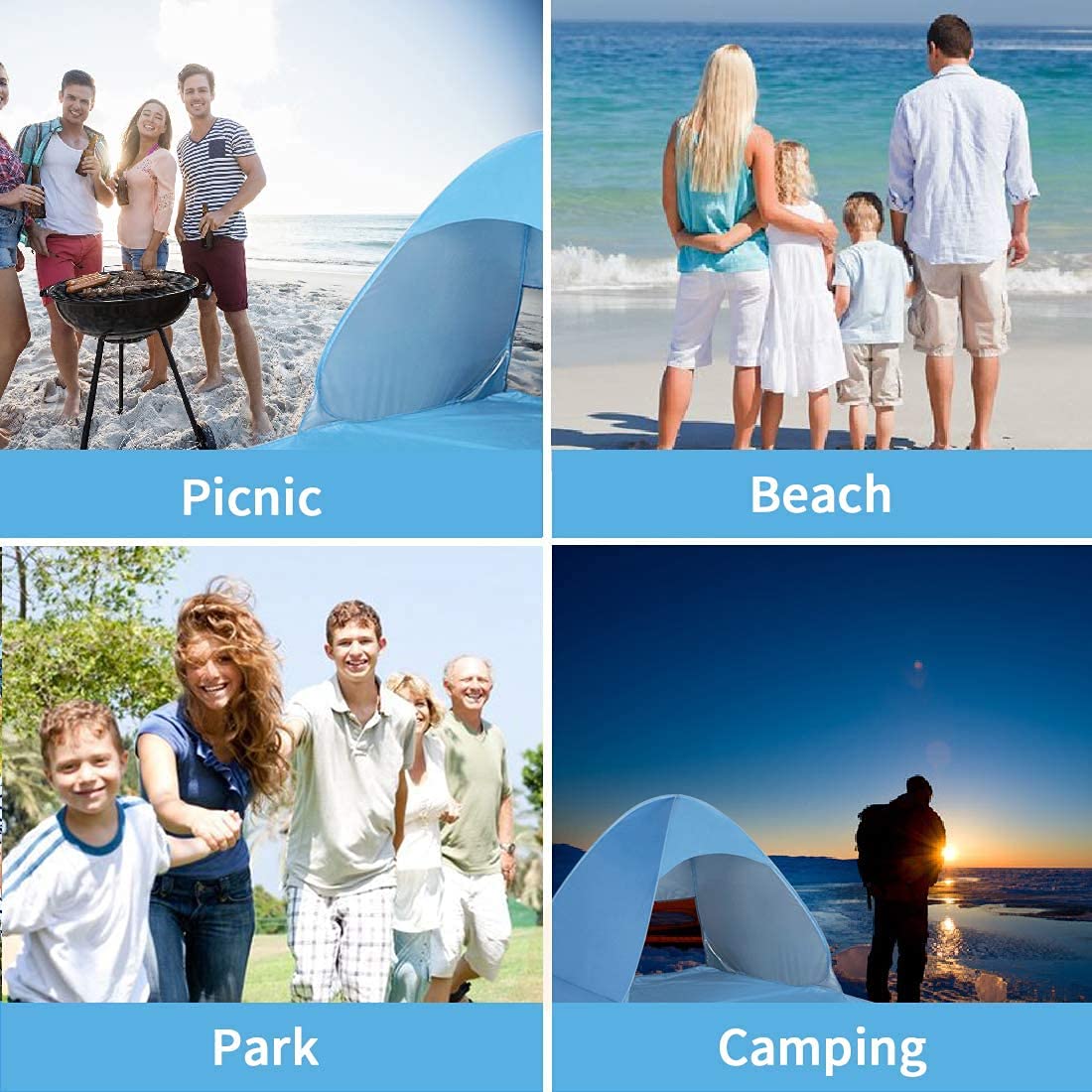 Pop Up Beach Tent – for 3-4 Person UPF 50+ UV Sun Protection Beach Shade Pop Up Sun Shelter with Carry Bag and Tent Stakes for Beach, Park, Camping (X-Large)