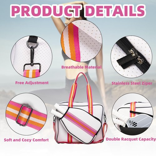 Coowkooalla Pickleball Bag,Pickleball Bags for Women,Pickleball Paddle Case,Cute Pickleball Bag,Pickleball Gifts,Inner Storage Pockets,and Adjustable Shoulder Strap (Clean Pink)