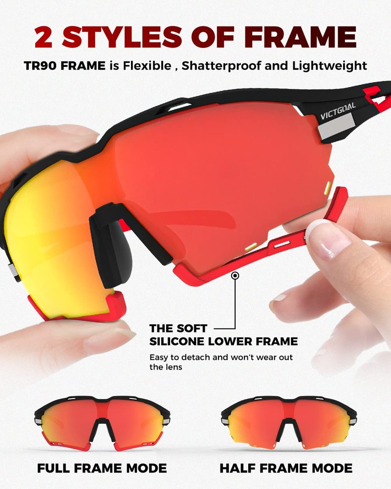 VICTGOAL Cycling Glasses for Men Women with Polarized and Photochromic 2 Lenses Clear Road Bike Running Sports Sunglasses (Black)