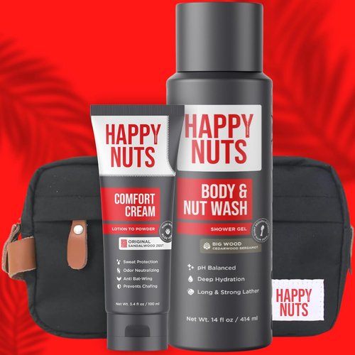 Happy Nuts Comfort Cream Deodorant Bundle - Nut & Body Wash with Toiletry Bag Included