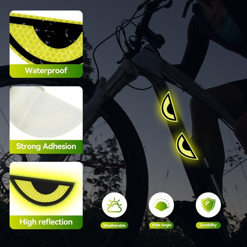 2 Pair Reflective Stickers, Warning Safety Reflective Sticker, Mailbox Reflectors, Motorcycle Decals, Motorcycle Stickers, for Clothing, Helmet, Bike, Car Devil Eye (Yellow)