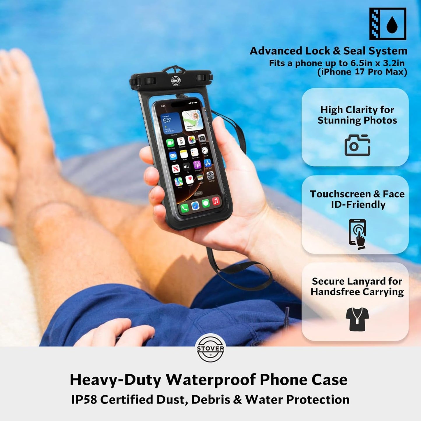 STOVER Waterproof Dry Bag | Roll-Top Backpack with Phone Case for Kayaking, Hiking & Camping - 5/10/25/30/40/55L