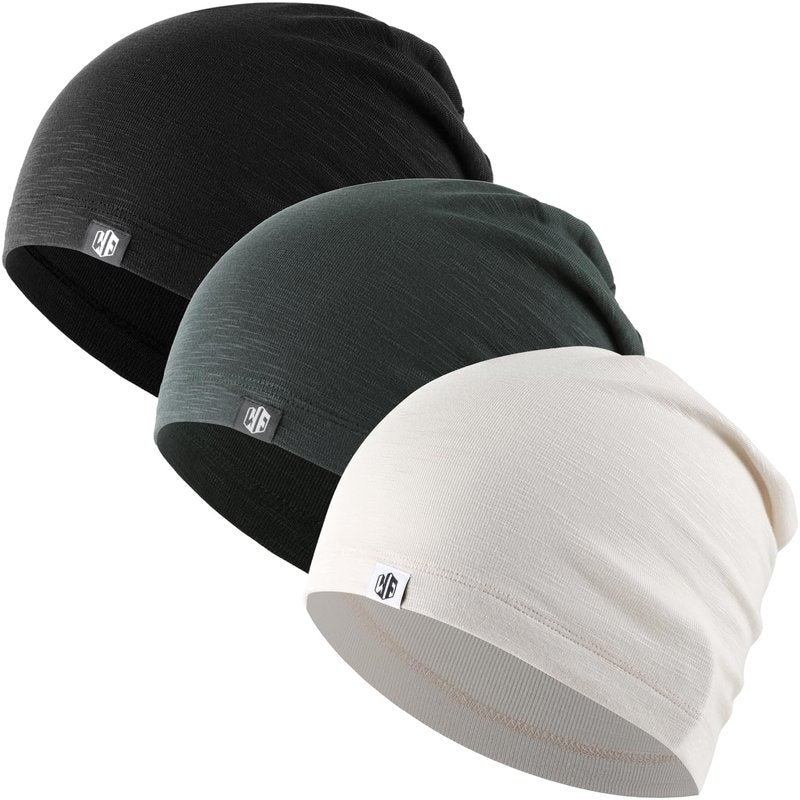 WTACTFUL 3Pack Soft Slouchy Beanie Hat for Men Women, Breathable Skull Cap Chemo Cap Night Sleeping Hat for Cycling Running Riding Hiking Casual Wear Black Gray White