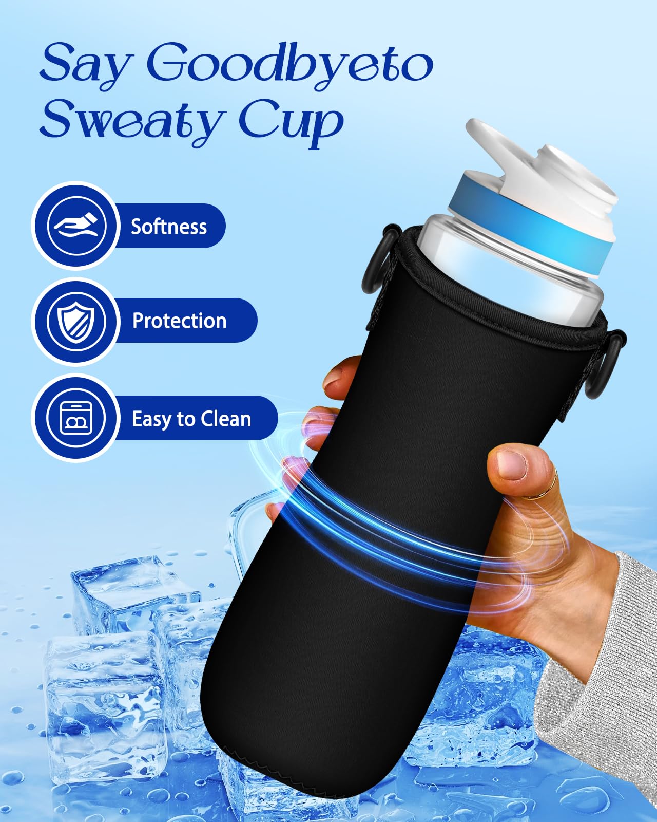 Toykee Water Bottle Sleeve with Pouch for Cirkul 22 oz - Black Crossbody Shoulder Strap Detachable Phone Purse with Bottles Cover Holder Carrier Bag