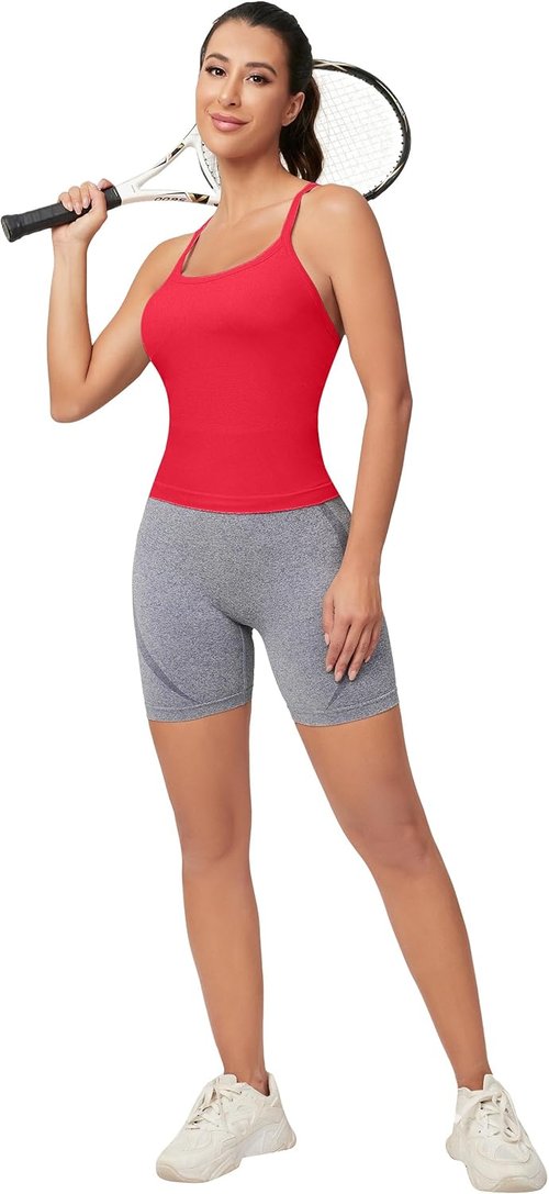MathCat Workout Tank Tops - Women's Sleeveless Gym Shirts with Built-In Bra | Seamless Racerback Design