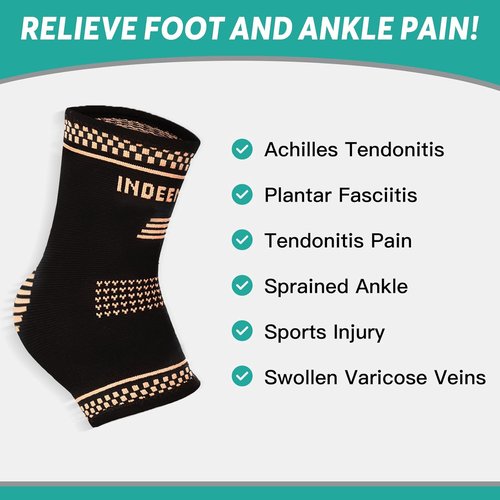 INDEEMAX Copper Ankle Brace - Compression Sleeve for Ankle Support & Pain Relief | Size L
