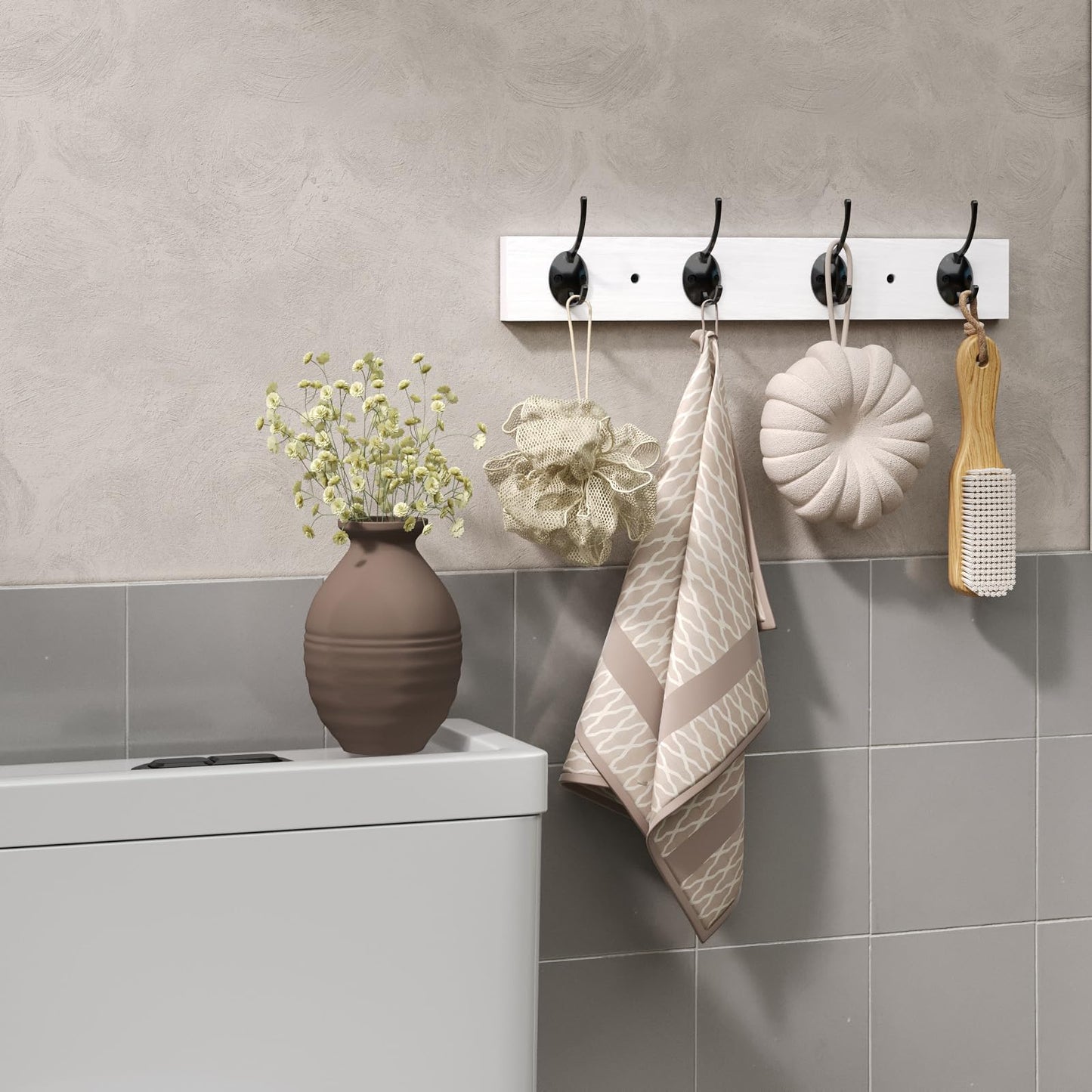 VERTORGAN Coat Hooks Wall Mount,Wooden Wall Hat Rack with 4 Hooks for Hanging Coat,Bag,Towel(White)