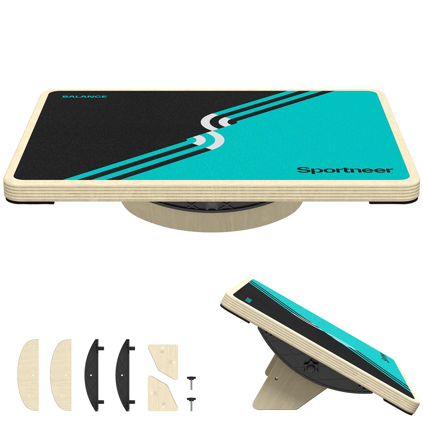 Sportneer 2-in-1 Balance Board – Adjustable Wobble & Slant Board for Core Strength, Stretching, Rehab, Standing Desk, Home Gym Workout (Turquoise)