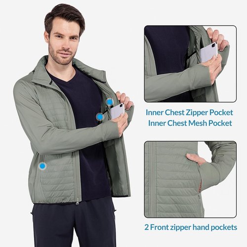 Baleaf Men's Lightweight Running Jacket - Warm Puffer Coat for Hiking & Golf | Insulated with Thumbholes