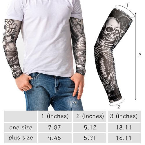 Boao 12 Pcs Temporary Tattoo Sleeve for Men Cooling Arm Sleeves Long Fingerless Arm Cover Anti Slip UV Protection Sun(Novelty Style,One Size)