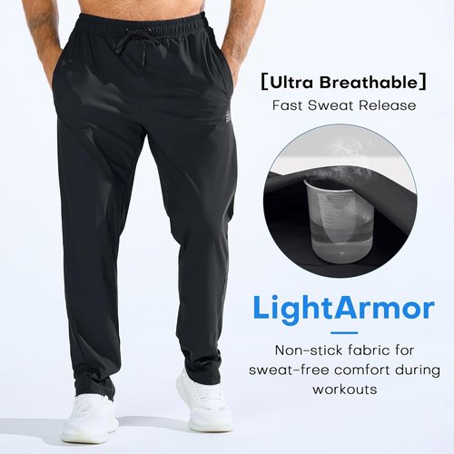 BROKIG Men's LightArmor Workout Sweatpants - UPF 50+ Stretch Athletic Joggers with Zip Pocket