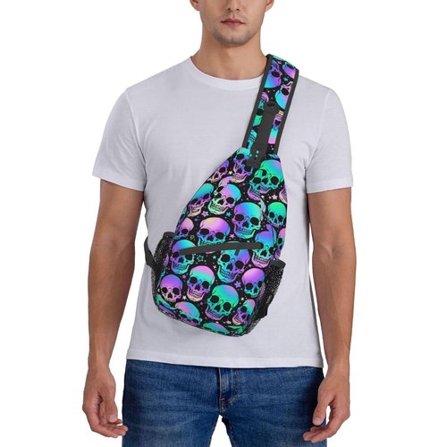KMIVQGE Sugar Skull Rose Crossbody Backpack for Travel Hiking Chest Daypack Shoulder Sling Bag for Men Women Cycling Walking