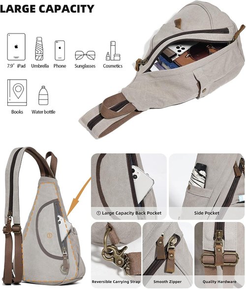 KL928 Canvas Sling Bag - Versatile Crossbody Backpack for Men & Women | Large Size in Leaden Color