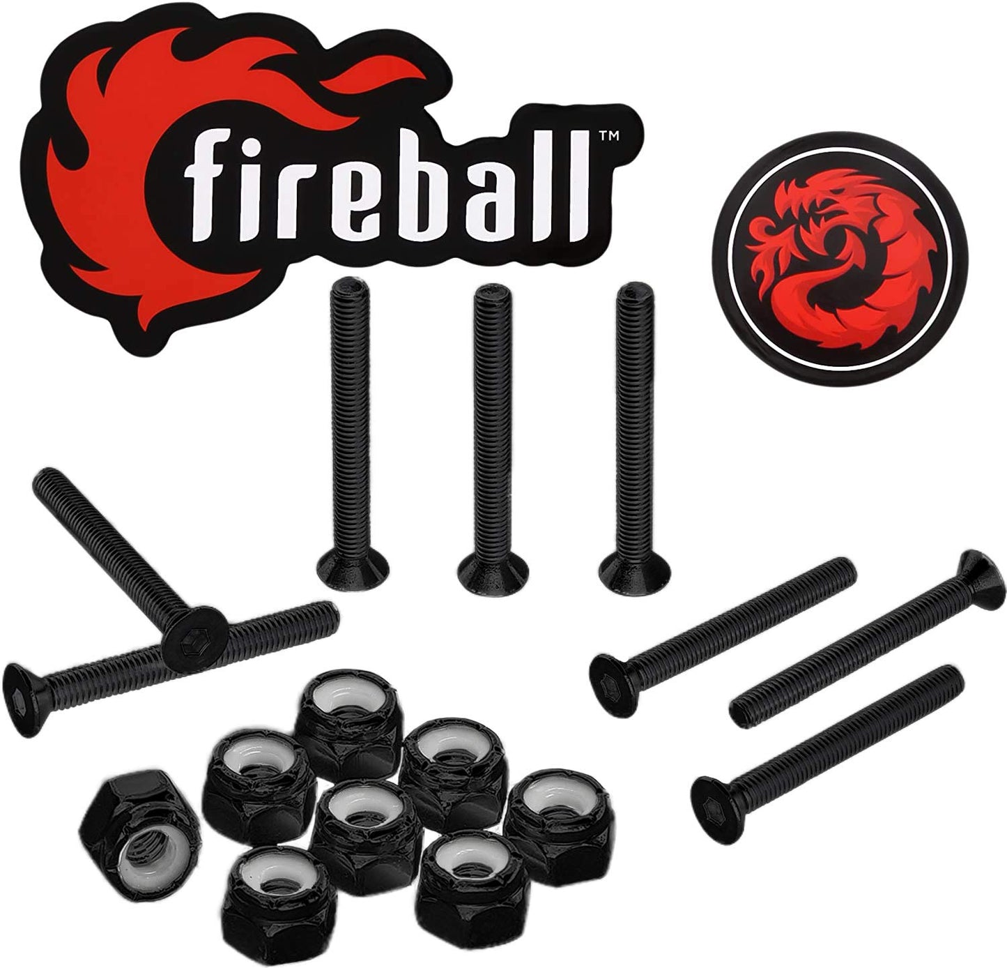 Fireball Dragon Black Stainless Steel Skateboard Hardware Set (Flat Allen, 1.0")