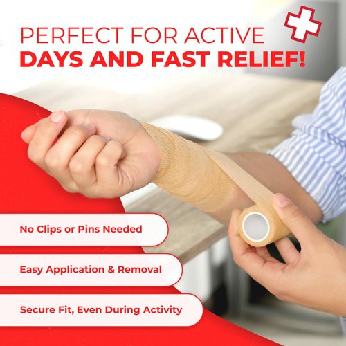 Ever Ready First Aid Self Adherent Cohesive Bandages 3" x 5 Yards - 12 Count, Tan