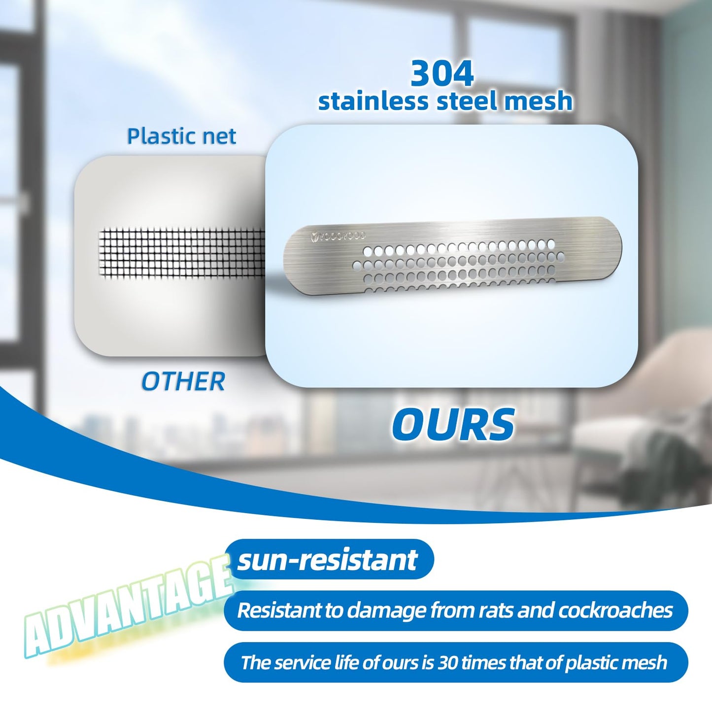 25PCS 304 Stainless Steel More Durable Window Weep Hole Screen Patch Drain Quickly PET Self Adhesive More Sticky & Waterproof (2.36in*0.39in(6cm*1cm))