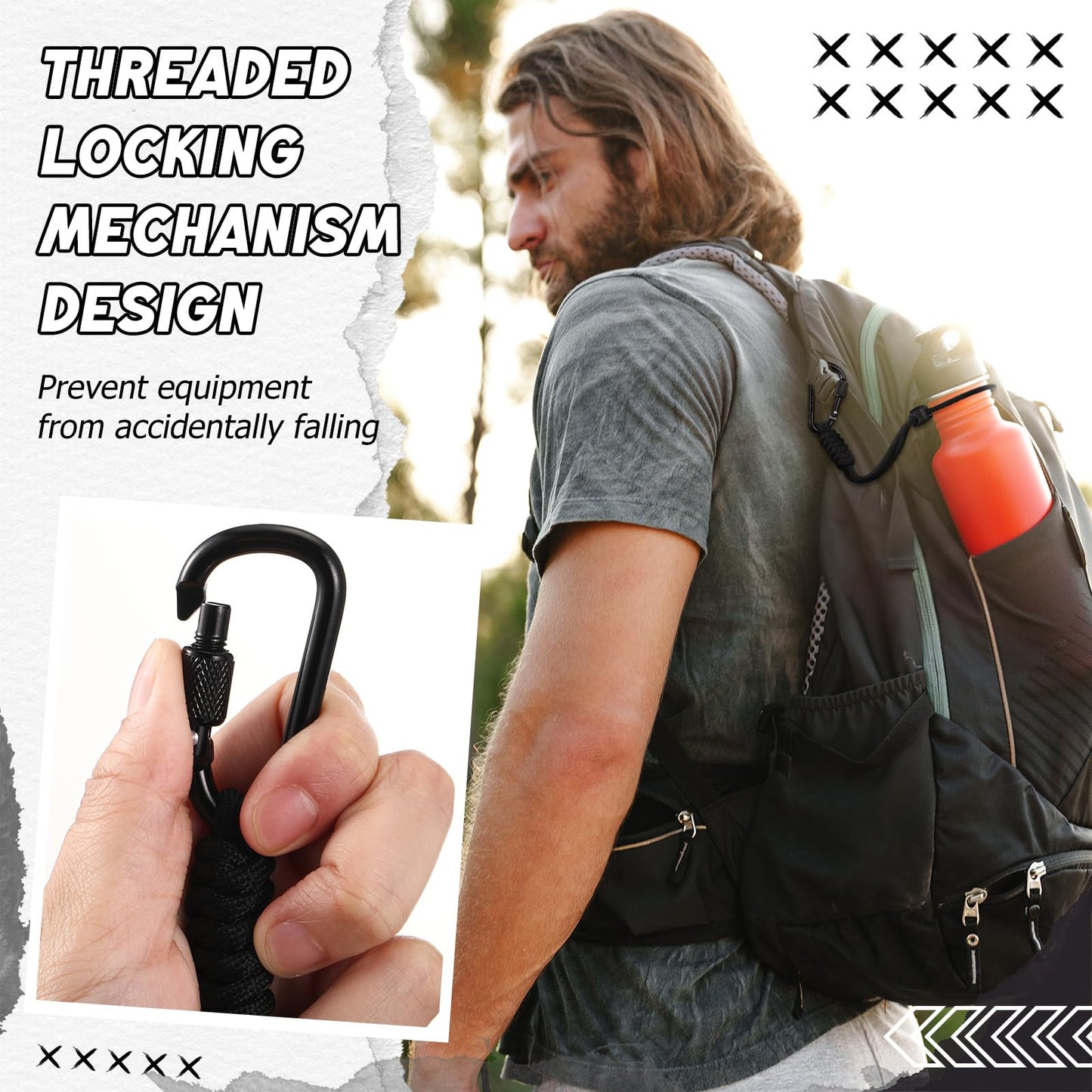 ElaraBerry 6 Pcs Backpack Locking Clip Heavy Duty with Paracord Lanyard, Organizer Accessories for Camping Hiking Traveling Water Bottle
