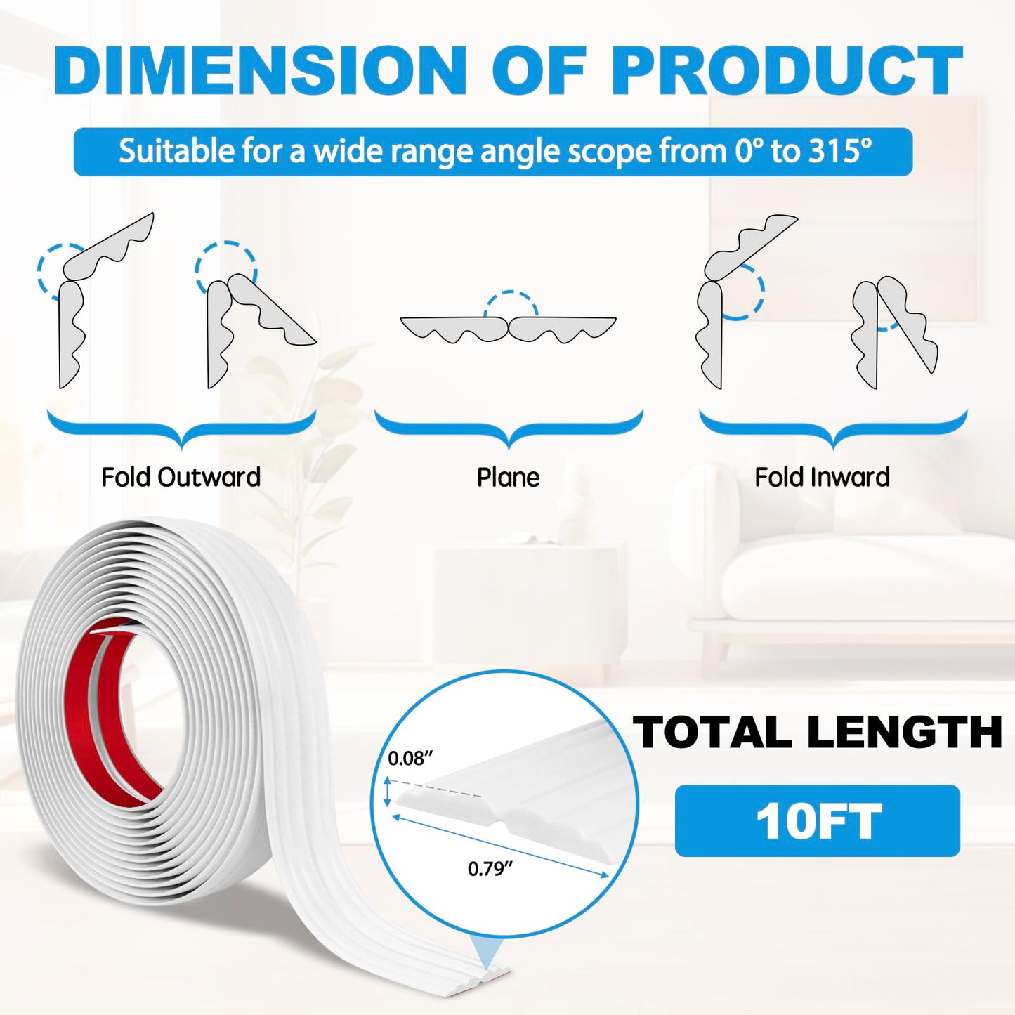 Wall Corner Protector Peel and Stick Corner Trim Molding Flexible Inside & Outside Wall Edge Guard Self Adhesive Moulding Trim for Edge Use, White, 0.8” W x 10’ L