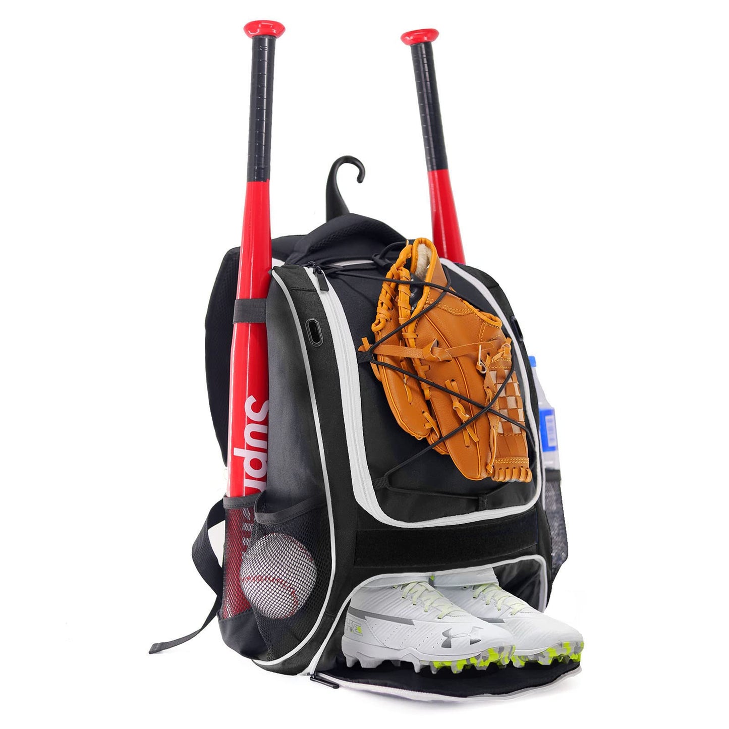 WOLT Youth Baseball Bag - Bat Backpack for Baseball, T-Ball & Softball Equipment & Gear, Bat & Glove Holder, Large Main Compartment for Helmet & accessories, Separate Shoes Compartment, Fence Hook
