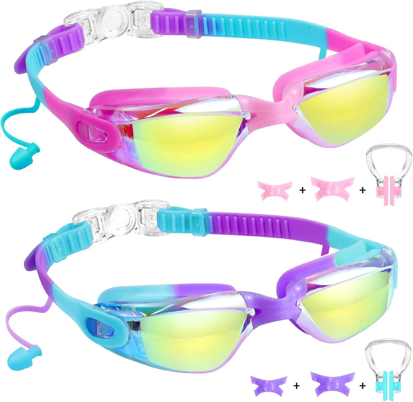 Vvinca Swim Goggles for Kids - Anti-Fog & UV Protection | No Leak Design, 2-Pack for Ages 3-15